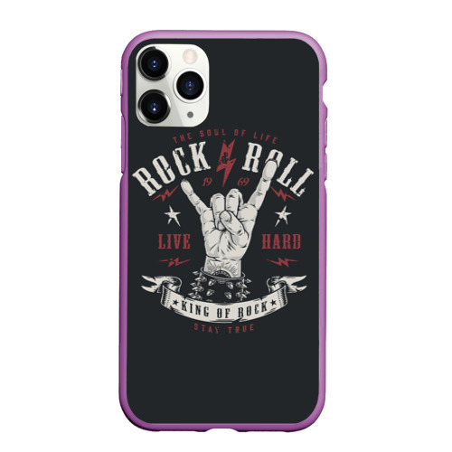 Чехол для iPhone 11 Pro Max матовый Rock and roll - жест козы, цвет фиолетовый