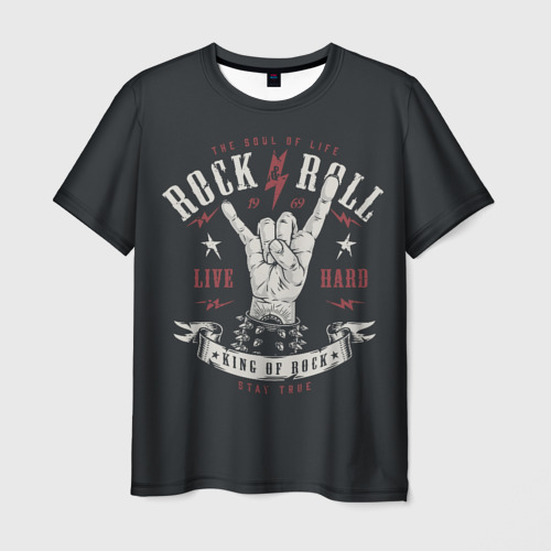 Мужская футболка 3D с принтом Rock and roll - жест козы, вид спереди #2