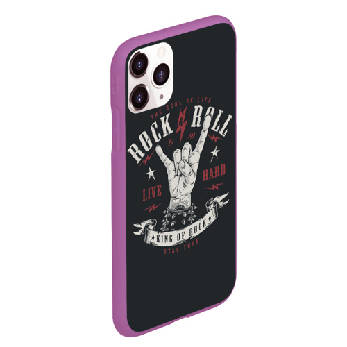 Чехол для iPhone 11 Pro Max матовый Rock and roll - жест козы, цвет фиолетовый - фото 3