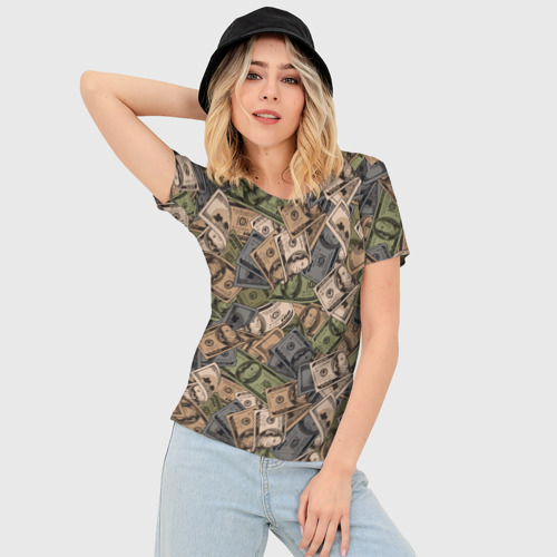Женская футболка 3D Slim Камуфляж с банкнотой в 100 долларов, цвет 3D печать - фото 3