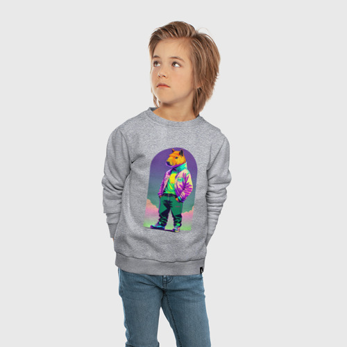 Детский свитшот хлопок с принтом Модный капибара - нейросеть, вид сбоку #3