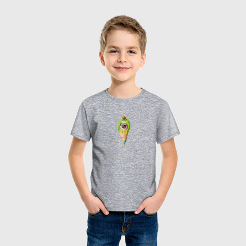 Детская футболка хлопок Фисташковое мороженое кричащий монстр, цвет меланж - фото 3