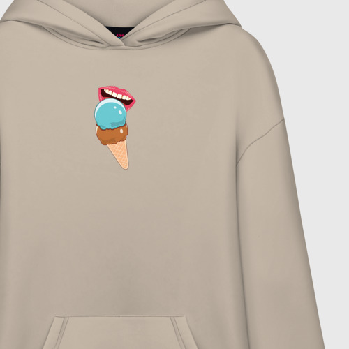 Худи SuperOversize хлопок Голубое и шоколадное мороженое, цвет миндальный - фото 3