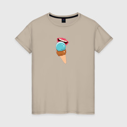 Женская футболка хлопок Голубое и шоколадное мороженое