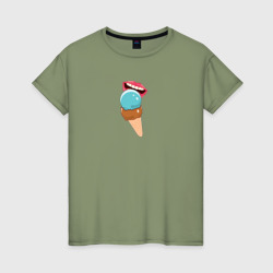 Голубое и шоколадное мороженое – Женская футболка хлопок с принтом купить со скидкой в -20%