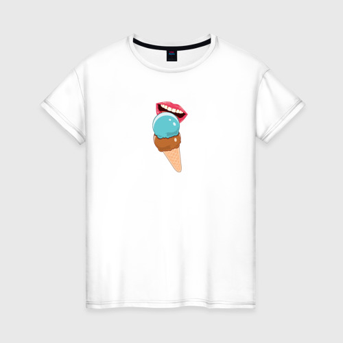 Женская футболка хлопок Голубое и шоколадное мороженое, цвет белый