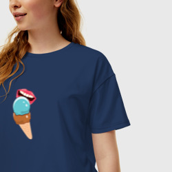 Женская футболка хлопок Oversize Голубое и шоколадное мороженое - фото 2