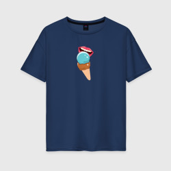 Женская футболка хлопок Oversize Голубое и шоколадное мороженое