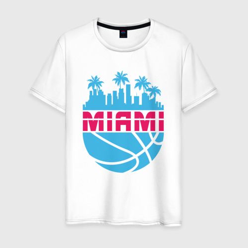 Мужская футболка из хлопка с принтом Miami city, вид спереди №1