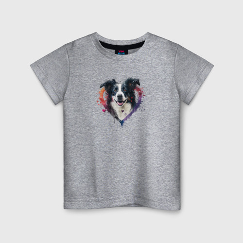 Детская футболка хлопок Навсегда в сердце - бордер колли, цвет меланж