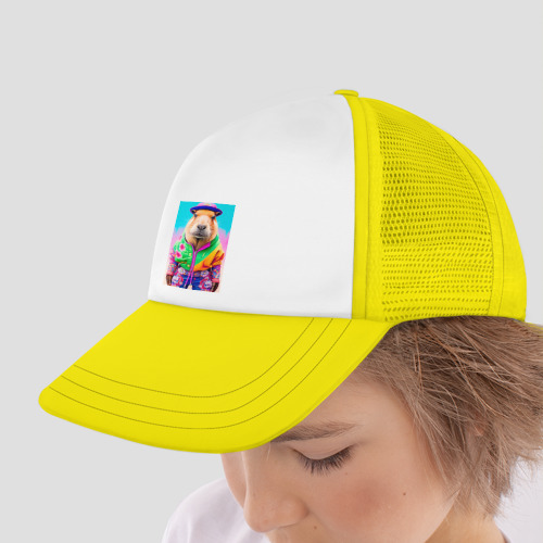 Детская кепка тракер Модная капибара - нейросеть, цвет желтый - фото 4