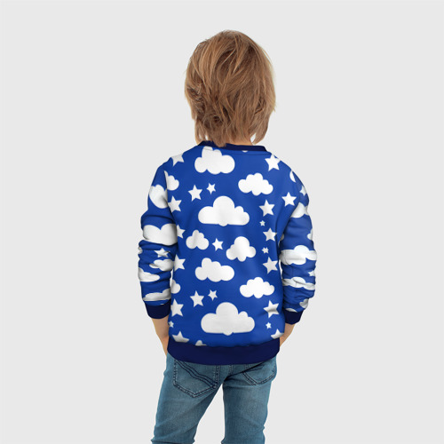 Детский свитшот 3D с принтом Облака и звёздочки, вид сзади #2