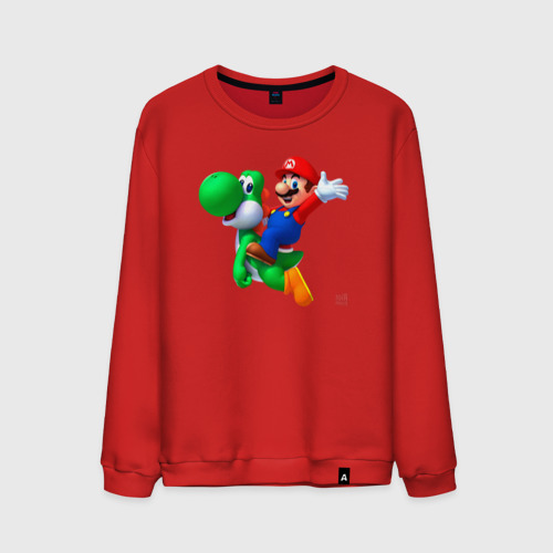 Мужской свитшот хлопок Марио на Йоши, цвет красный