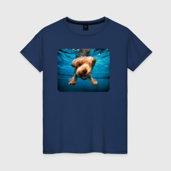Женская футболка хлопок Пёсик под водой