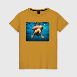 Пёсик под водой – Женская футболка хлопок с принтом купить со скидкой в -20%