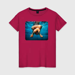 Пёсик под водой – Женская футболка хлопок с принтом купить