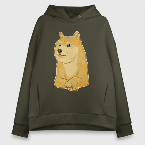 Женское худи Oversize хлопок Doge meme, цвет хаки