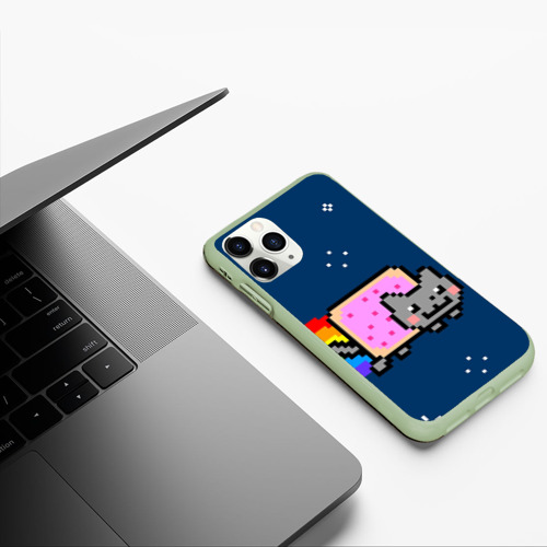 Чехол для iPhone 11 Pro матовый В стиле Nyan Cat, цвет салатовый - фото 5