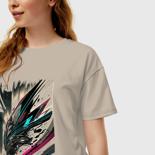 Женская футболка хлопок Oversize Поезд звуков - Хуф и Ся, цвет миндальный - фото 3