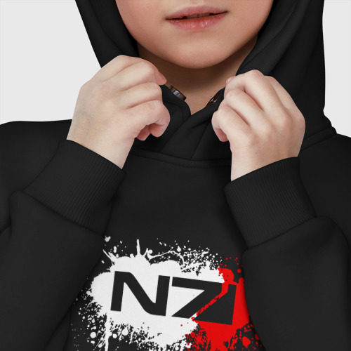 Детское худи Oversize хлопок Mass Effect N7 - shooter - logo, цвет черный - фото 7