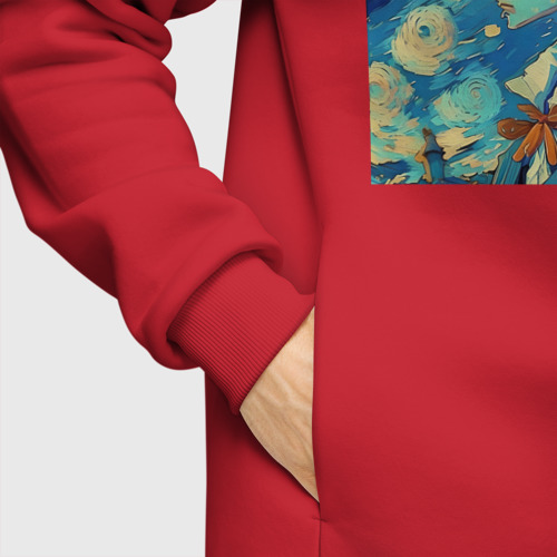 Мужское худи Oversize хлопок Аниме в стиле Ван гога - нейросеть, цвет красный - фото 8