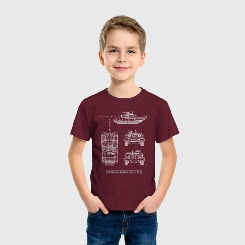 Детская футболка хлопок с принтом Танк Т90 Чертеж, фото на моделе #1