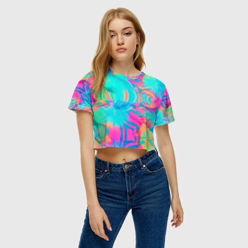 Женская футболка Crop-top 3D Кислотный тай-дай: паттерн, цвет 3D печать - фото 4