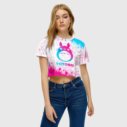 Женская футболка Crop-top 3D Totoro neon gradient style, цвет 3D печать - фото 3