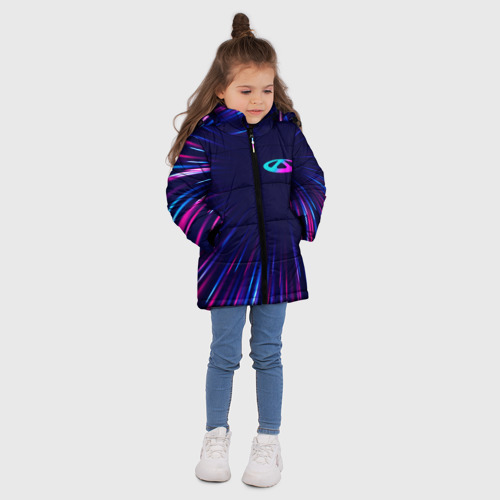 Зимняя куртка для девочек 3D с принтом Chery neon Speed lines, вид сбоку #3