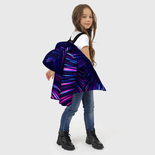 Зимняя куртка для девочек 3D с принтом Chery neon Speed lines, фото #4