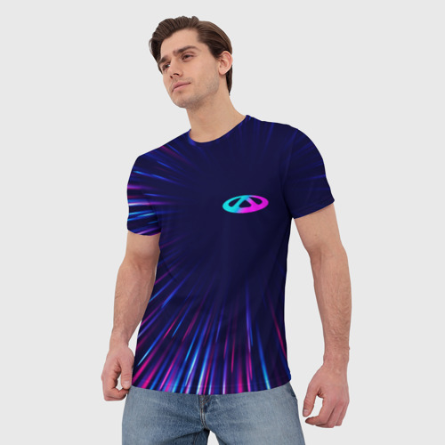 Мужская футболка 3D с принтом Chery neon Speed lines, фото на моделе #1