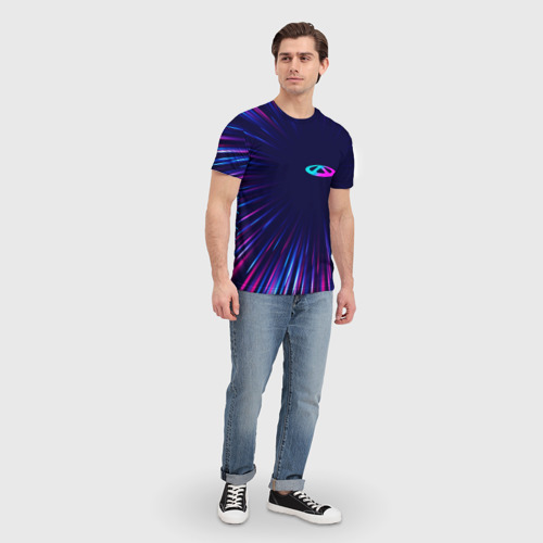 Мужская футболка 3D с принтом Chery neon Speed lines, вид сбоку #3