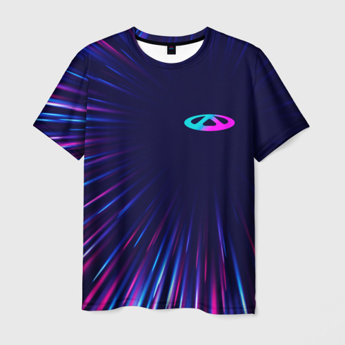 Мужская футболка 3D с принтом Chery neon Speed lines, вид спереди #2