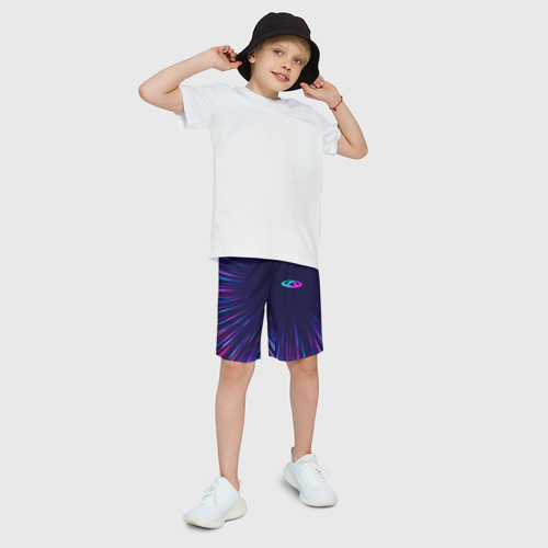 Детские спортивные шорты 3D с принтом Chery neon Speed lines, фото на моделе #1
