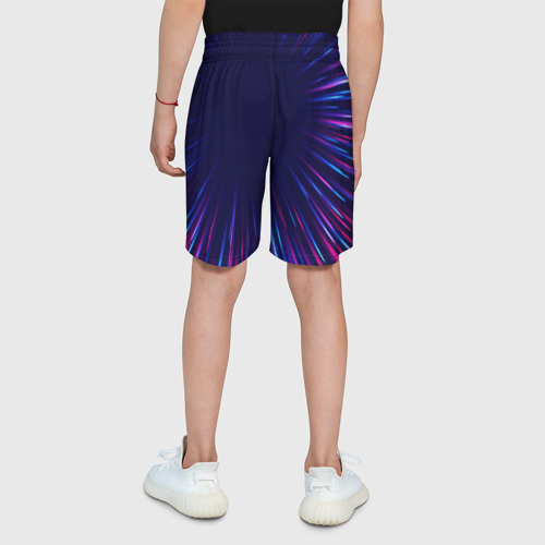 Детские спортивные шорты 3D с принтом Chery neon Speed lines, вид сзади #2