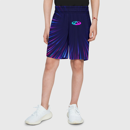 Детские спортивные шорты 3D с принтом Chery neon Speed lines, вид сбоку #3
