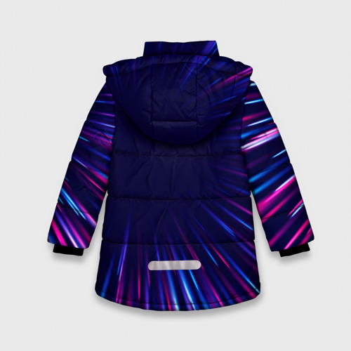 Зимняя куртка для девочек 3D с принтом Chery neon Speed lines, вид сзади #1