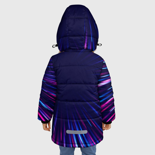 Зимняя куртка для девочек 3D с принтом Chery neon Speed lines, вид сзади #2
