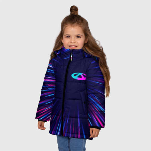 Зимняя куртка для девочек 3D с принтом Chery neon Speed lines, фото на моделе #1