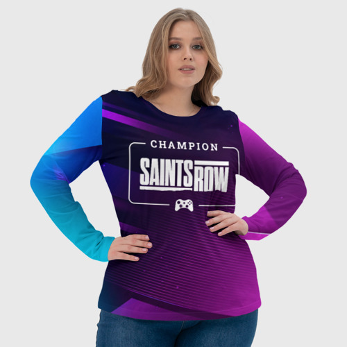 Женский лонгслив 3D с принтом Saints Row gaming champion: рамка с лого и джойстиком на неоновом фоне, фото #4