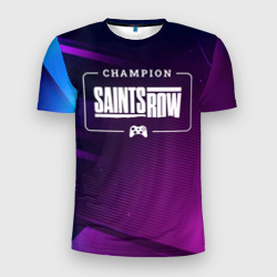 Мужская футболка 3D Slim Saints Row gaming champion: рамка с лого и джойстиком на неоновом фоне