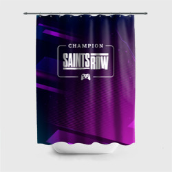 Штора 3D для ванной Saints Row gaming champion: рамка с лого и джойстиком на неоновом фоне