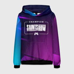 Мужская толстовка 3D Saints Row gaming champion: рамка с лого и джойстиком на неоновом фоне