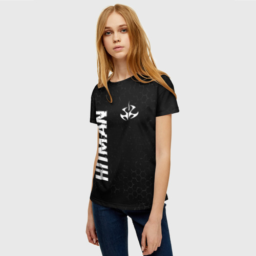 Женская футболка 3D Hitman glitch на темном фоне: надпись, символ, цвет 3D печать - фото 3