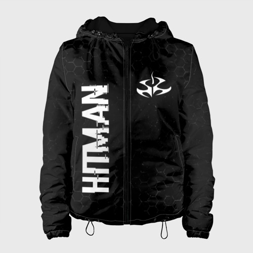 Женская куртка 3D Hitman glitch на темном фоне: надпись, символ, цвет черный