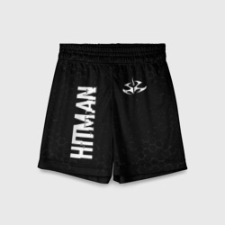 Детские спортивные шорты 3D Hitman glitch на темном фоне: надпись, символ