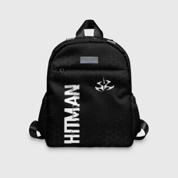 Детский рюкзак 3D Hitman glitch на темном фоне: надпись, символ