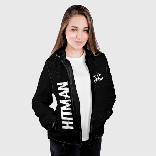 Женская куртка 3D Hitman glitch на темном фоне: надпись, символ, цвет черный - фото 4