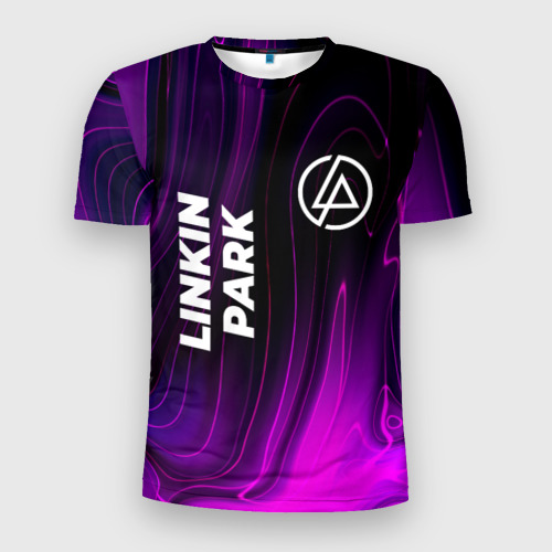Мужская футболка 3D Slim с принтом Linkin Park violet plasma, вид спереди #2