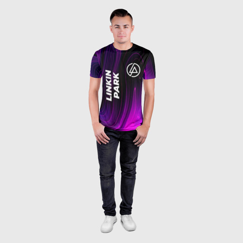 Мужская футболка 3D Slim с принтом Linkin Park violet plasma, вид сбоку #3
